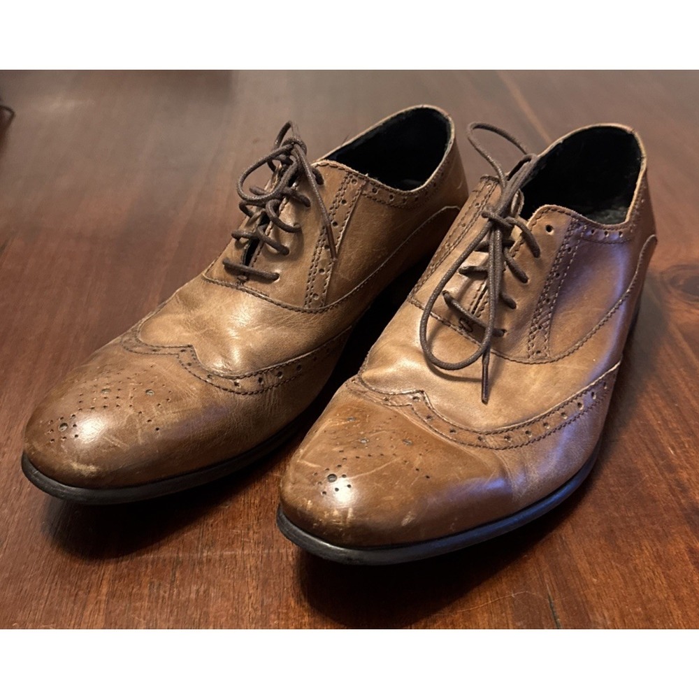 Kenneth Cole Reaction Public Affair 10.5M Brown Leather Oxford Brogue Shoes‎